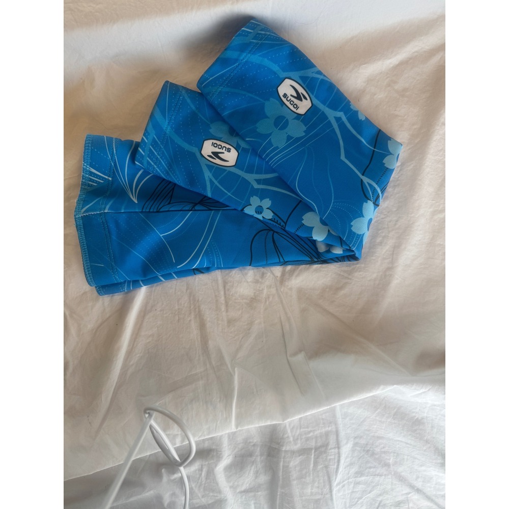 Sugoi Cycling Arm Warmers Blue Floral Compression Sleeves Y2K Bike Gear Small